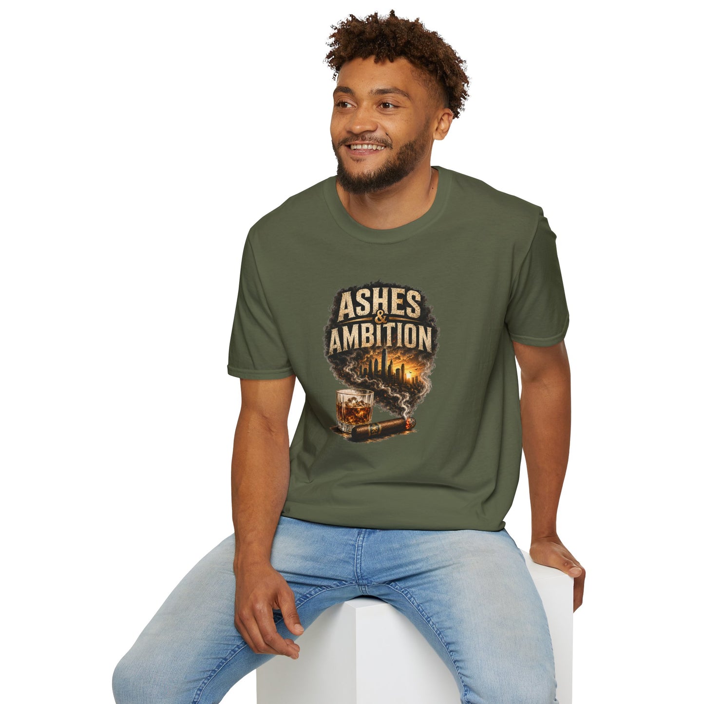 Ashes & Ambition Cigar T-Shirt – Whiskey, Success & Hustle Lifestyle Tee