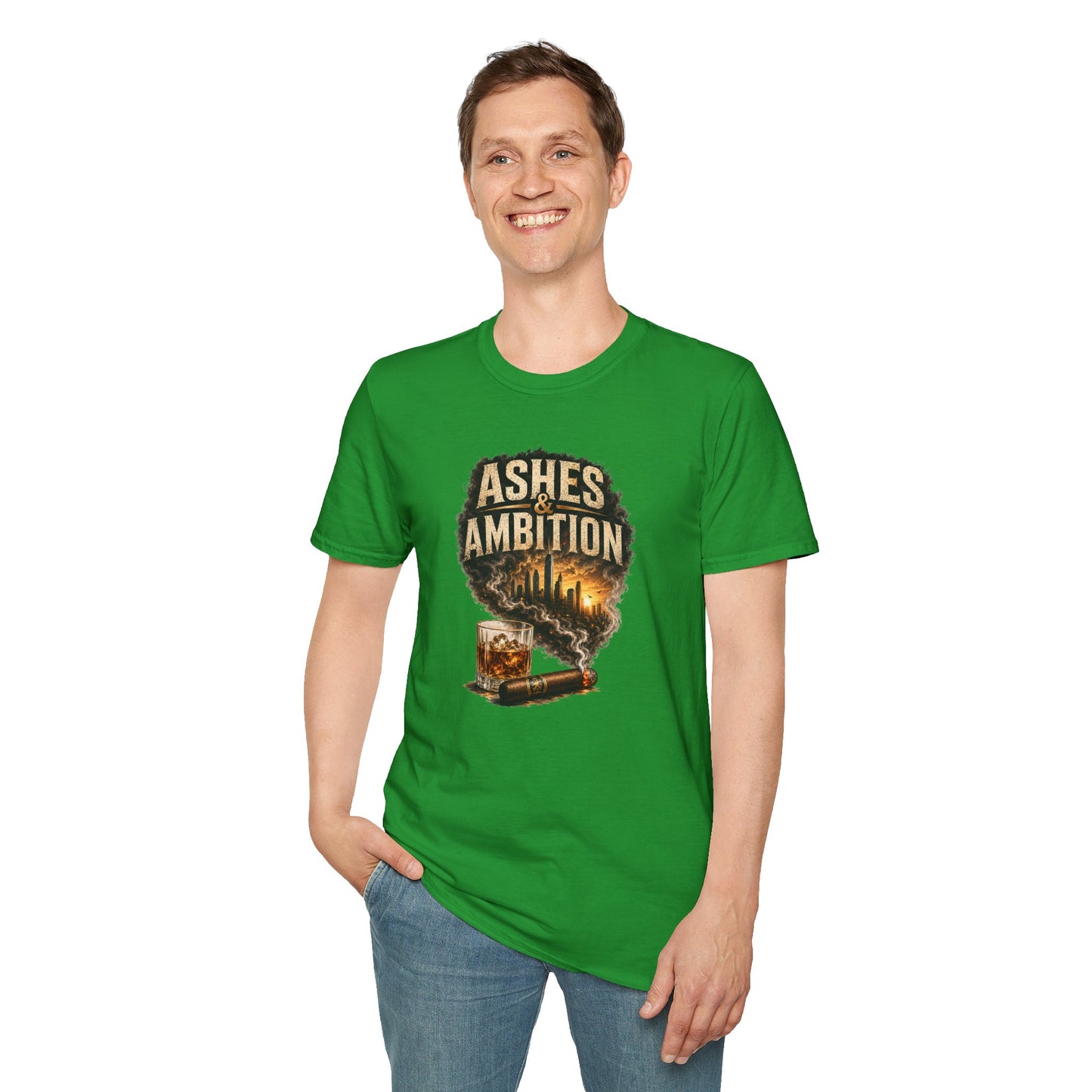 Ashes & Ambition Cigar T-Shirt – Whiskey, Success & Hustle Lifestyle Tee