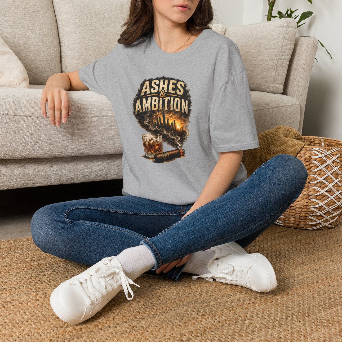 Ashes & Ambition Cigar T-Shirt – Whiskey, Success & Hustle Lifestyle Tee