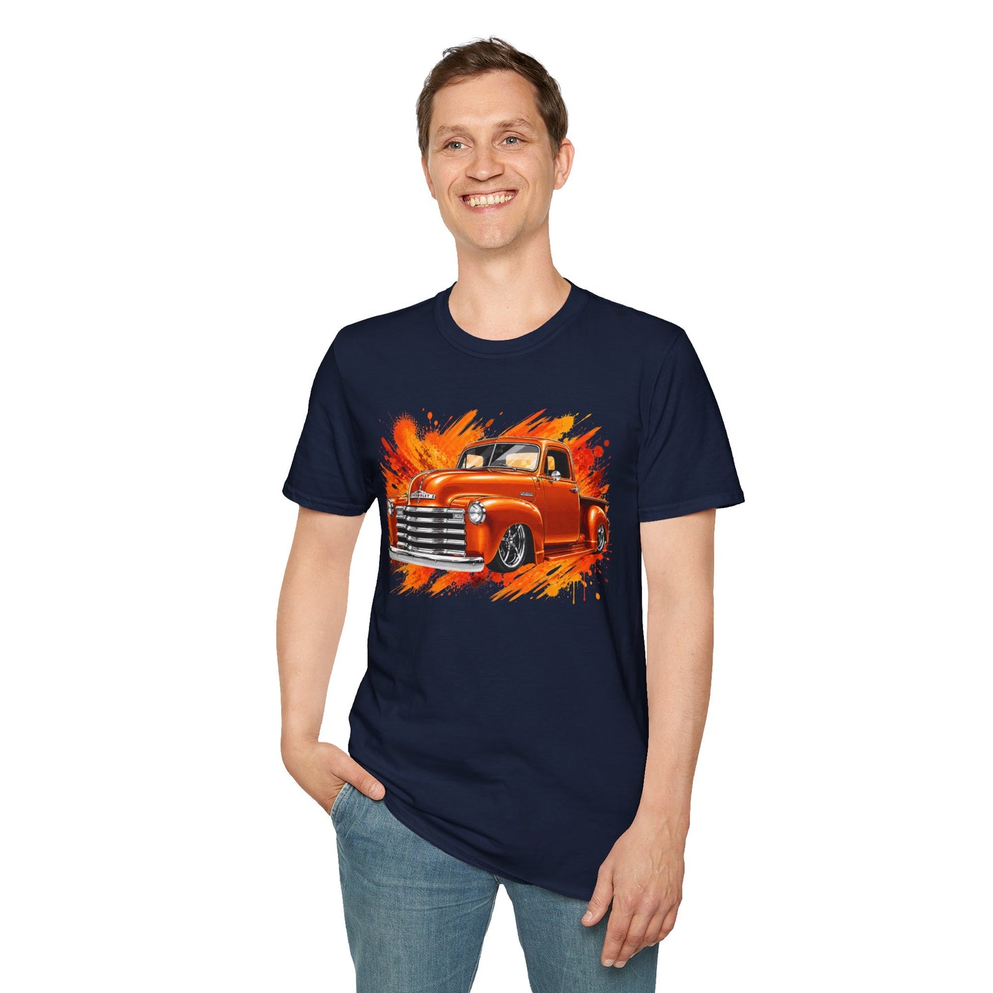 Orange Classic Truck T-Shirt, Vintage Pickup Graphic Tee, Custom Truck Shirt for Car Lovers