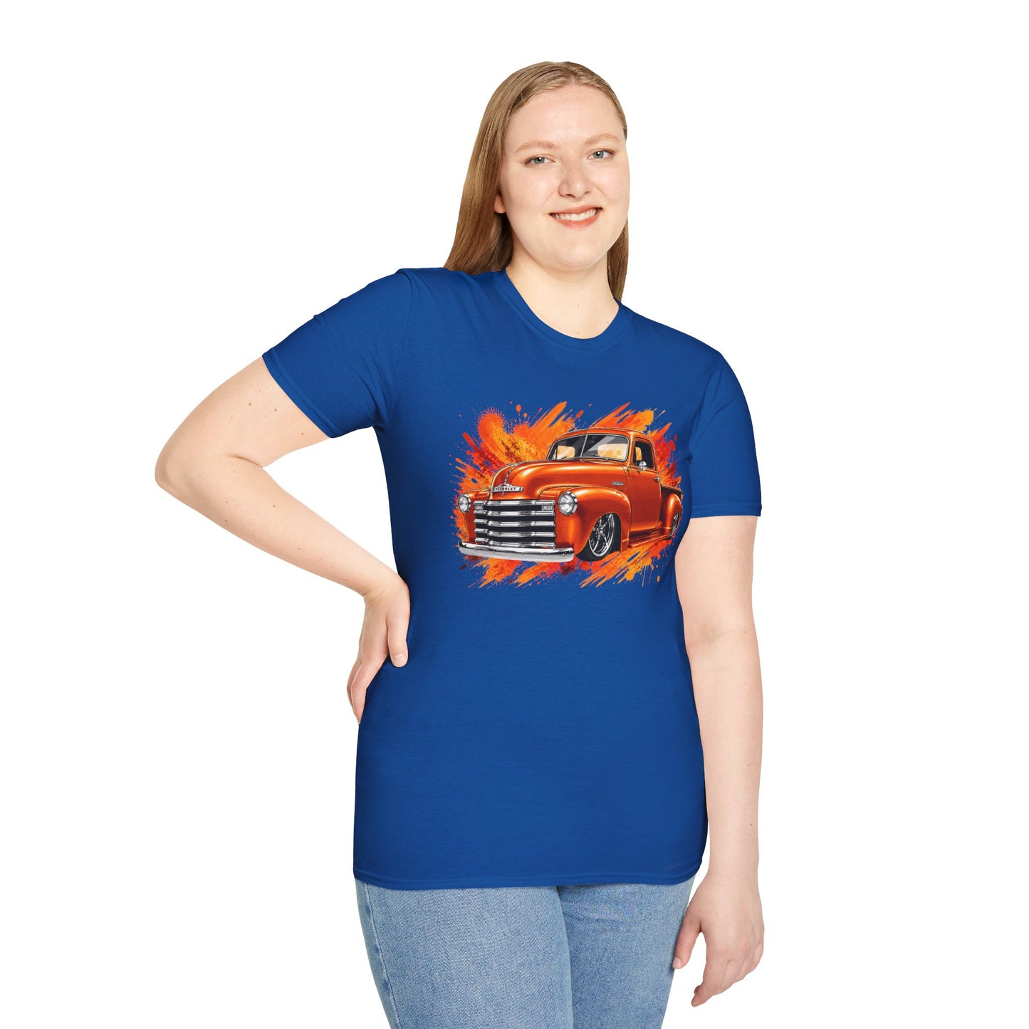 Orange Classic Truck T-Shirt, Vintage Pickup Graphic Tee, Custom Truck Shirt for Car Lovers