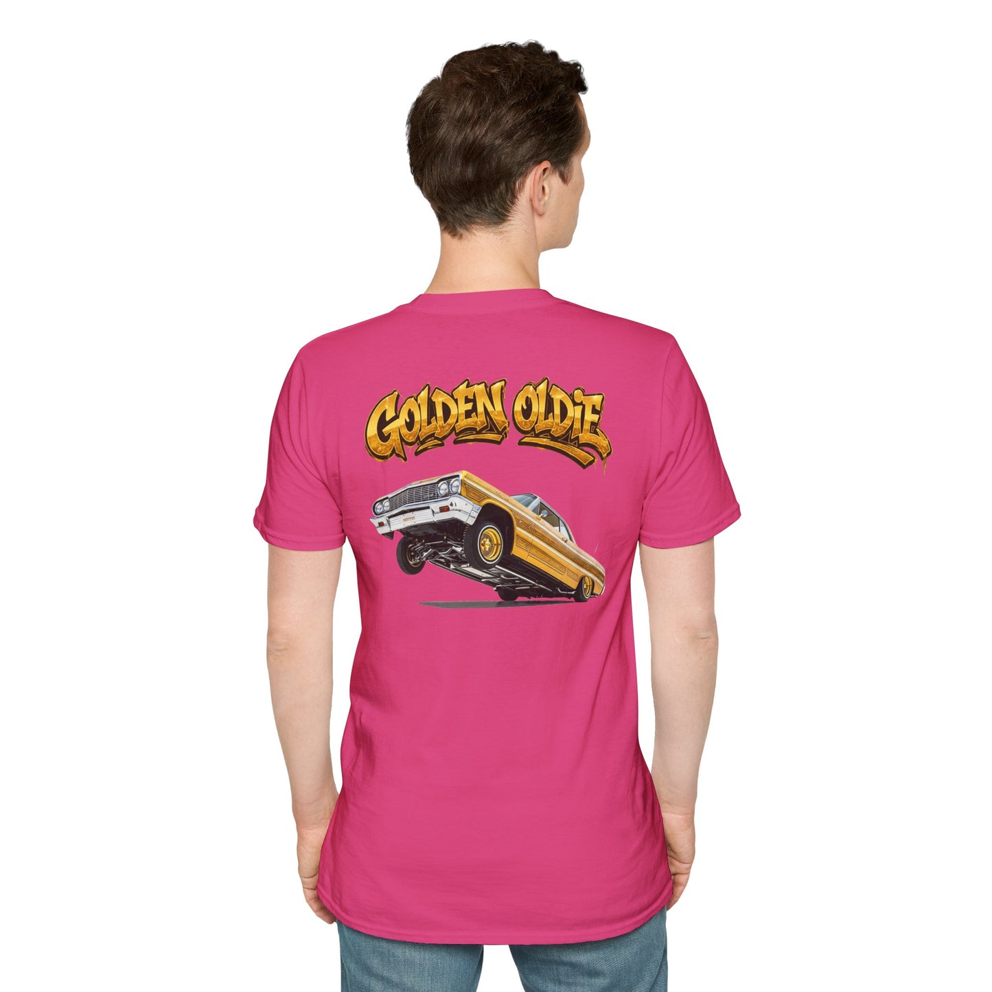 Back Print Lowrider Shirt, Golden Oldie Classic Car Tee, Vintage Car Enthusiast Shirt, Retro Auto Gift, Unisex Car Lover Tee