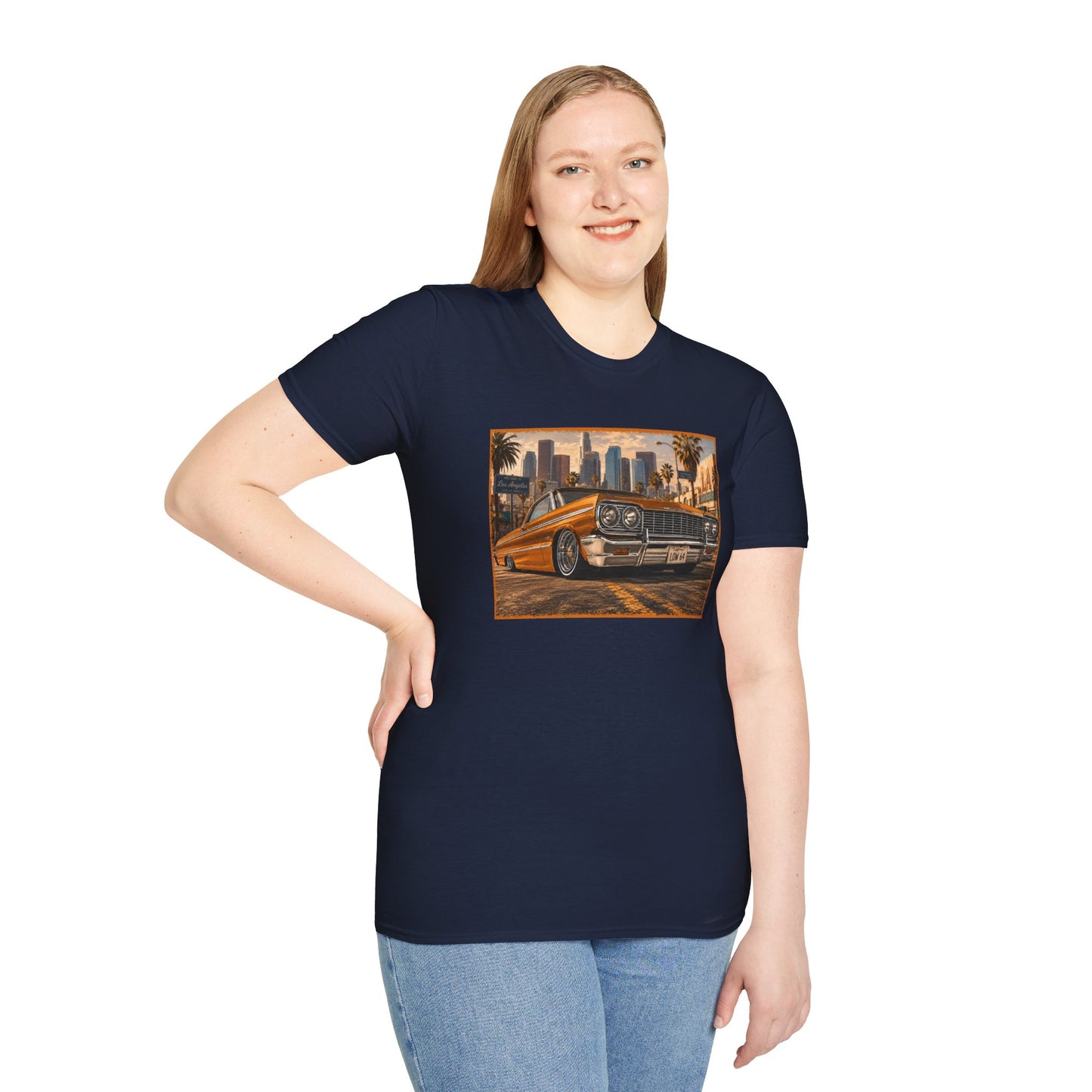 Los Angeles Lowrider T-Shirt, Orange Classic Car Graphic Tee, 1964 Style Car Shirt for Car Lovers