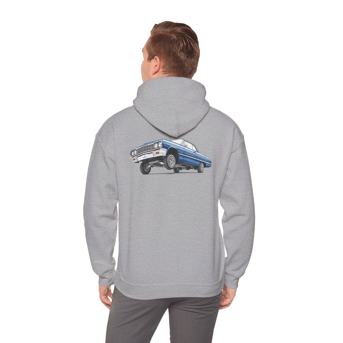 1964 Chevy Impala Hydraulics Lowrider Ink Drawing Hoodie - Old School Hip Hop Cholo Art Design - Chicano Car Club Graphic Hoodie