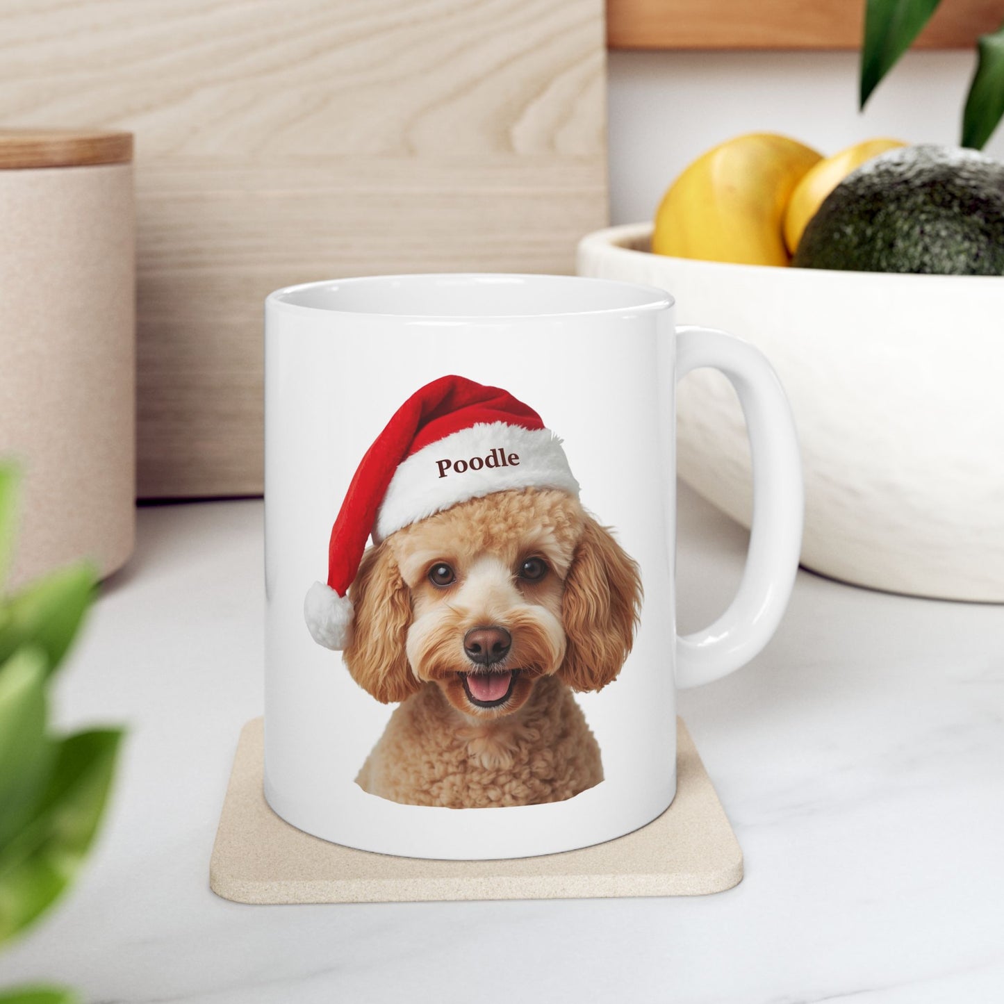 Poodle Holiday Portrait Mug – Cute Holiday Coffee Cup, Festive Poodle Ceramic Mug, Christmas Gift Idea (11oz/15oz)