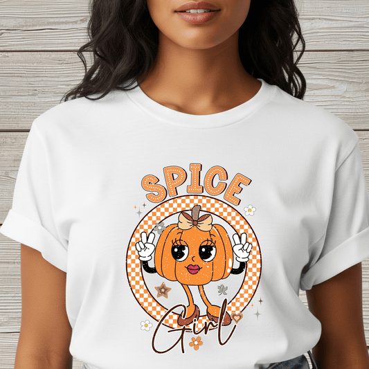 Spice Girl Pumpkin Fall T-Shirt - Cute Women's Autumn Tee, Thanksgiving Shirt, Lady Pumpkin Spice Girl Tee, Cozy Fall Tee for Her