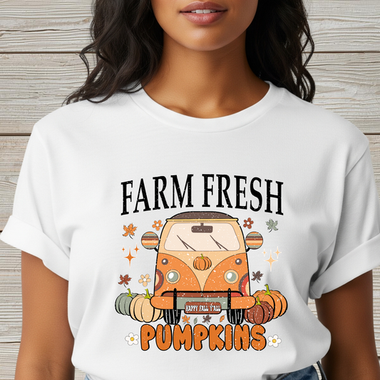 Farm Fresh Pumpkin Happy Fall Yall T-Shirt - Women's Autumn Tee, Thanksgiving Shirt, Pumpkin Thanksgiving Tee, Cozy Fall Tee for Her