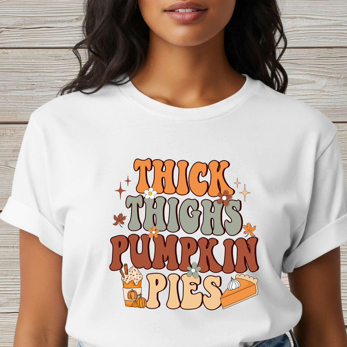 Thick Thighs Pumpkin Pie Fall T-Shirt - Cute Women's Autumn Tee, Thanksgiving Shirt, Pumpkin Thanksgiving Tee, Cozy Fall Tee, Friendsgiving
