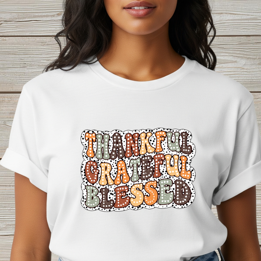 Fall Unisex Softstyle T-Shirt with Inspirational Words Thankful Grateful Blessed, Religious Fall Tee, Hope Shirt, Thanksgiving Shirt