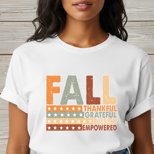 Fall Unisex Softstyle T-Shirt with Inspirational Words, Thankful, Grateful, Blessed, Empowered, Fall Tee, Hope Shirt, Thanksgiving Shirt