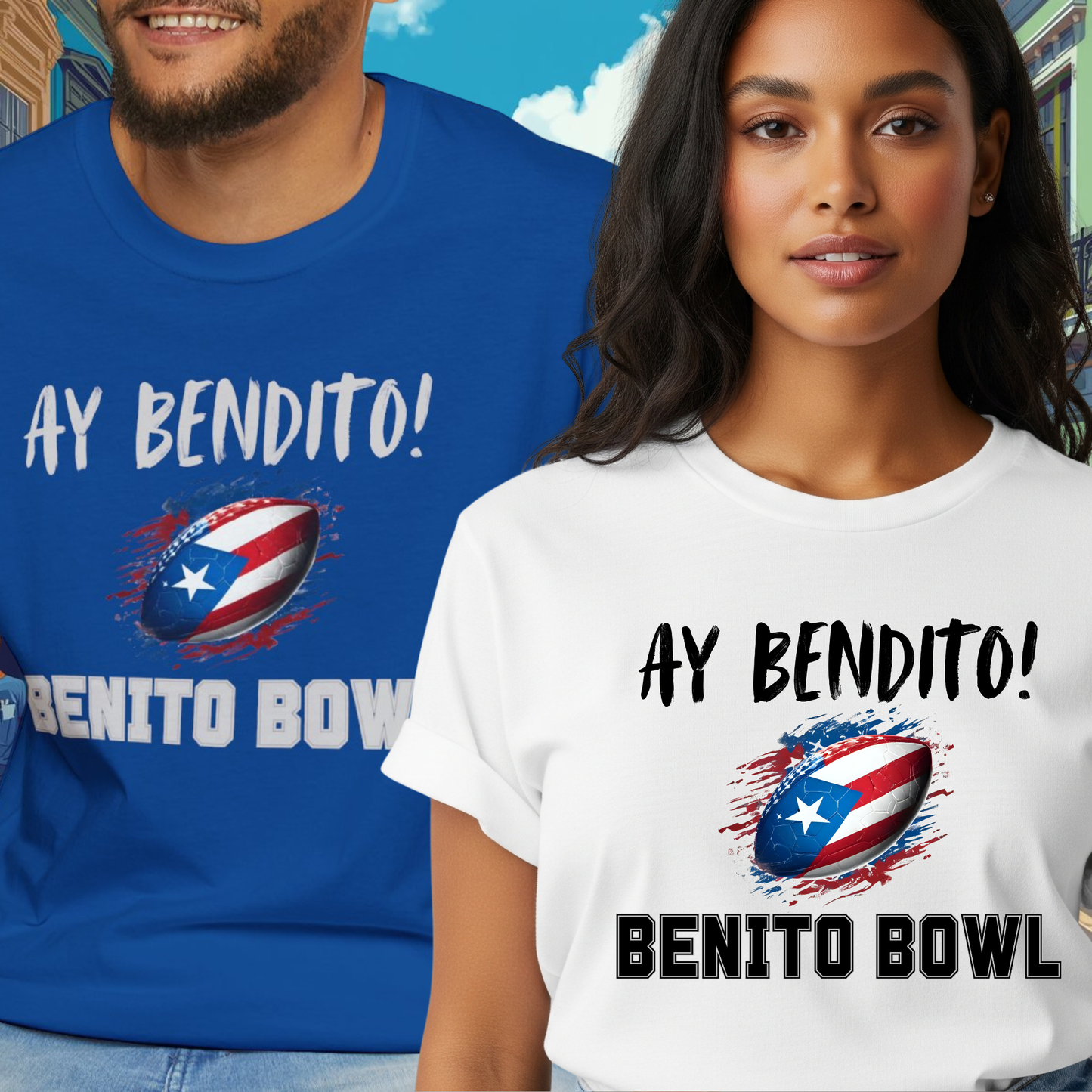 Ay Bendito! Benito Bowl T-Shirt, Halftime Benito Shirt, Football Fan Gift, Benito Tee, Puerto Rico Heritage Boriqua Pride Gift