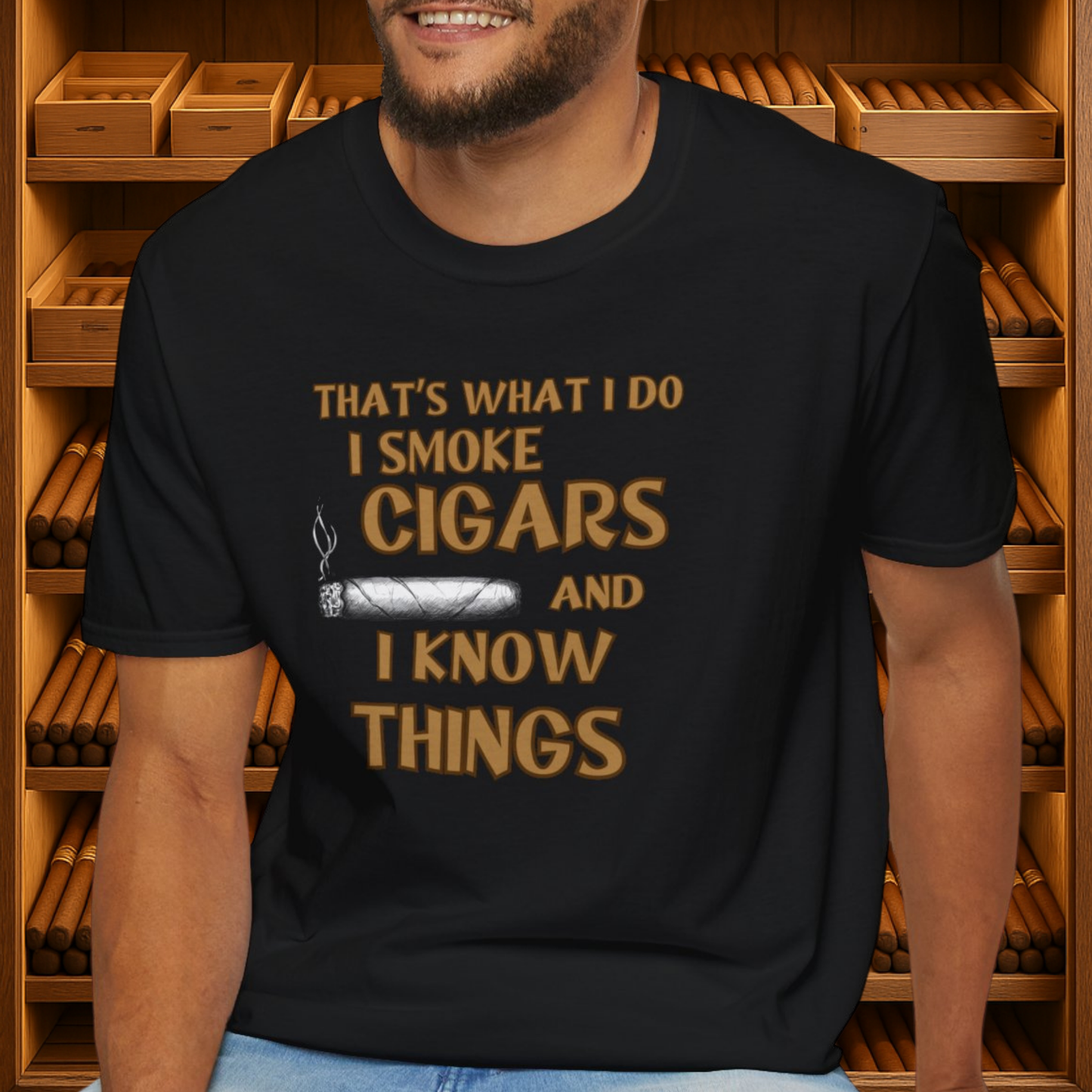 Smoke Cigars and Know Things Unisex T-Shirt, BBQ Pool Party Shirt, Fathers Day Gift, Relaxation Leisure, Cigar lover Gift, Grandpa Gift