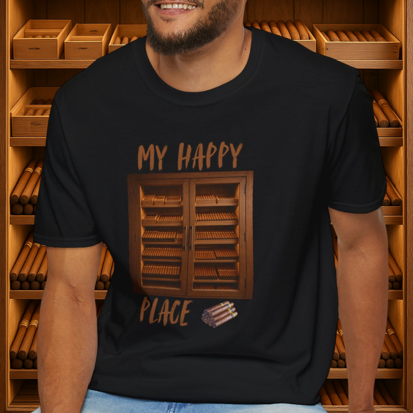 My Happy Place Cigar Unisex T-Shirt, BBQ Pool Party Shirt, Relaxation Leisure, Cigar lover Gift, Cigar Aficionado, Dad Gift, Summer Shirt