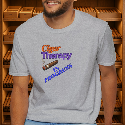 Cigar Therapy in Progress Unisex T-Shirt, BBQ Pool Party Shirt, Fathers Day Gift, Relaxation Leisure, Cigar lover Gift, Grandpa Gift