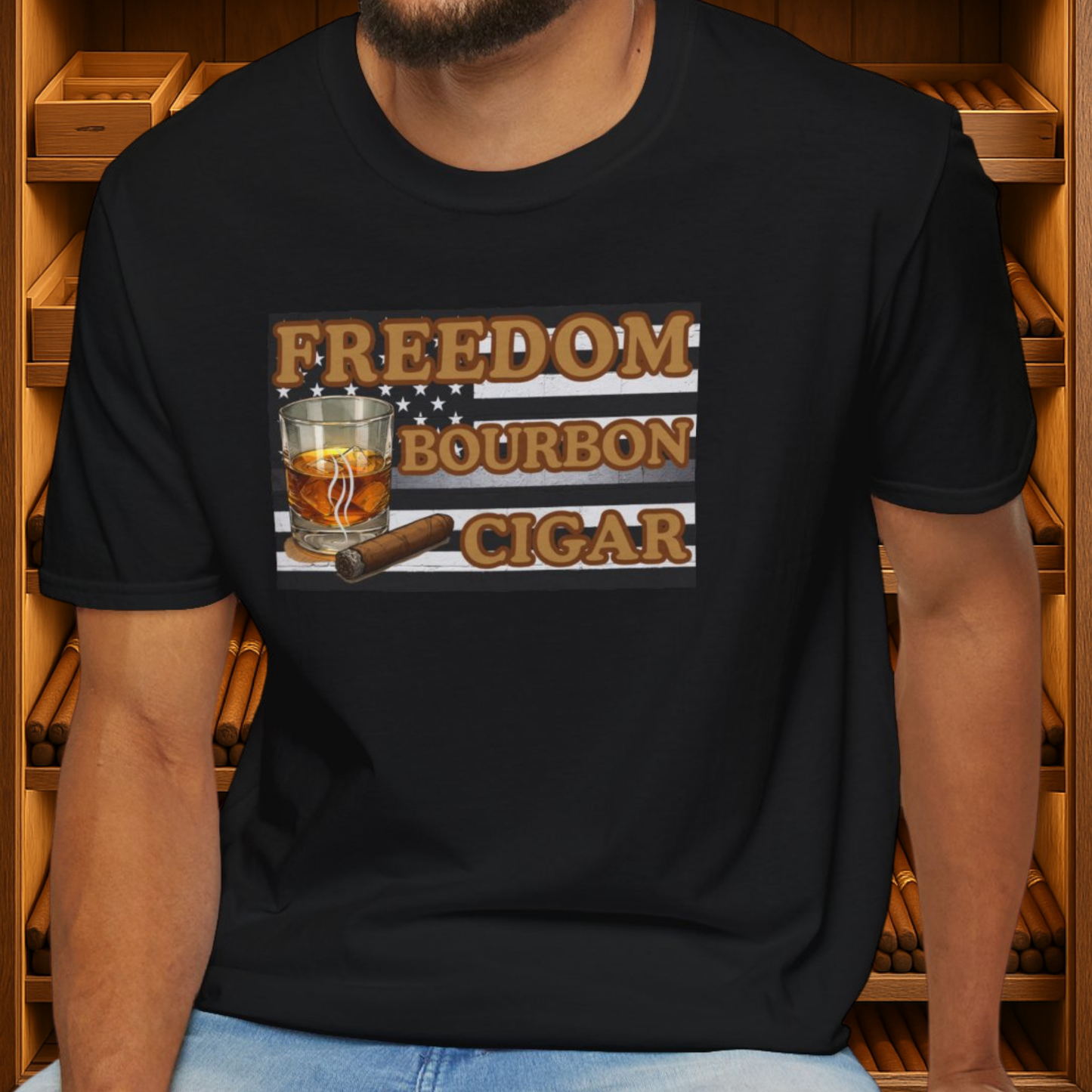 Freedom Bourbon Cigar T-Shirt, BBQ Pool Party Shirt, Fathers Day Gift, Relaxation Leisure, Cigar lover Gift, Cigar Aficionado, Bourbon Gift