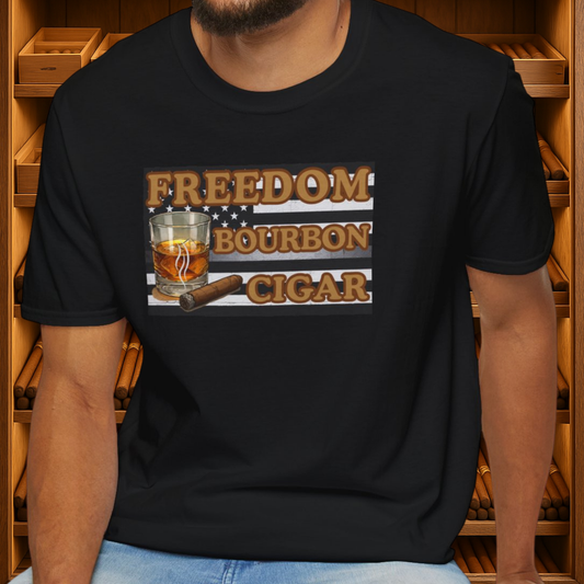 Freedom Bourbon Cigar T-Shirt, BBQ Pool Party Shirt, Fathers Day Gift, Relaxation Leisure, Cigar lover Gift, Cigar Aficionado, Bourbon Gift
