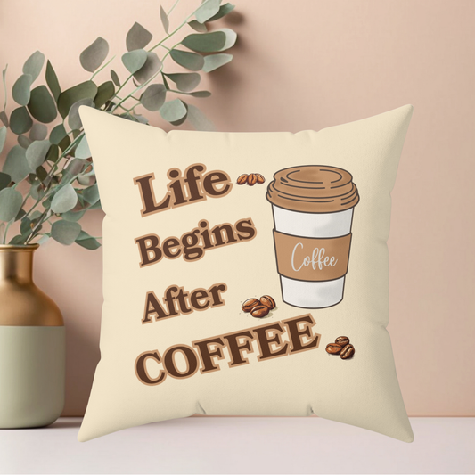 Coffee Quote Pillow, Faux Suede Throw Cushion for Home Decor, Funny Gift for Coffee Lovers, Living Room Accent, Couch Pillow, Gift for Her