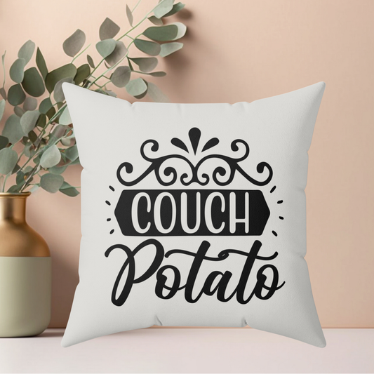 Couch Potato Quote Pillow, Faux Suede Throw Cushion for Home Decor, Funny Gift for friends and family, Living Room Accent, Couch Pillow