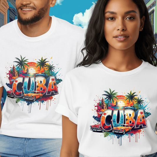 Colorful Tropical Cuba T-Shirt, Vintage Cuba Tee, Caribbean Vacation Top, Men Women Unisex Souvenir Apparel, Colorful Island-Style Tee