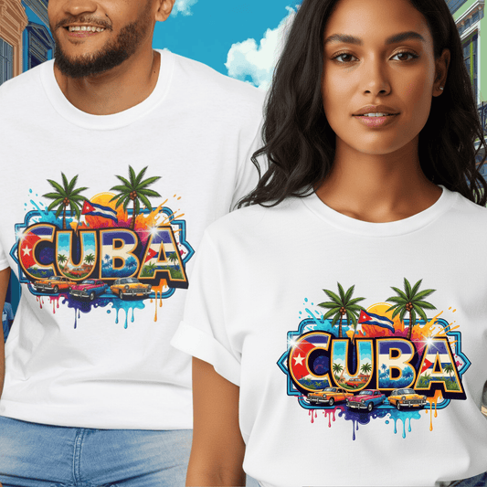 Colorful Cuba T-Shirt, Vintage Cuba Tee, Caribbean Vacation Top, Men Women Unisex Souvenir Apparel, Colorful Island-Style Tee