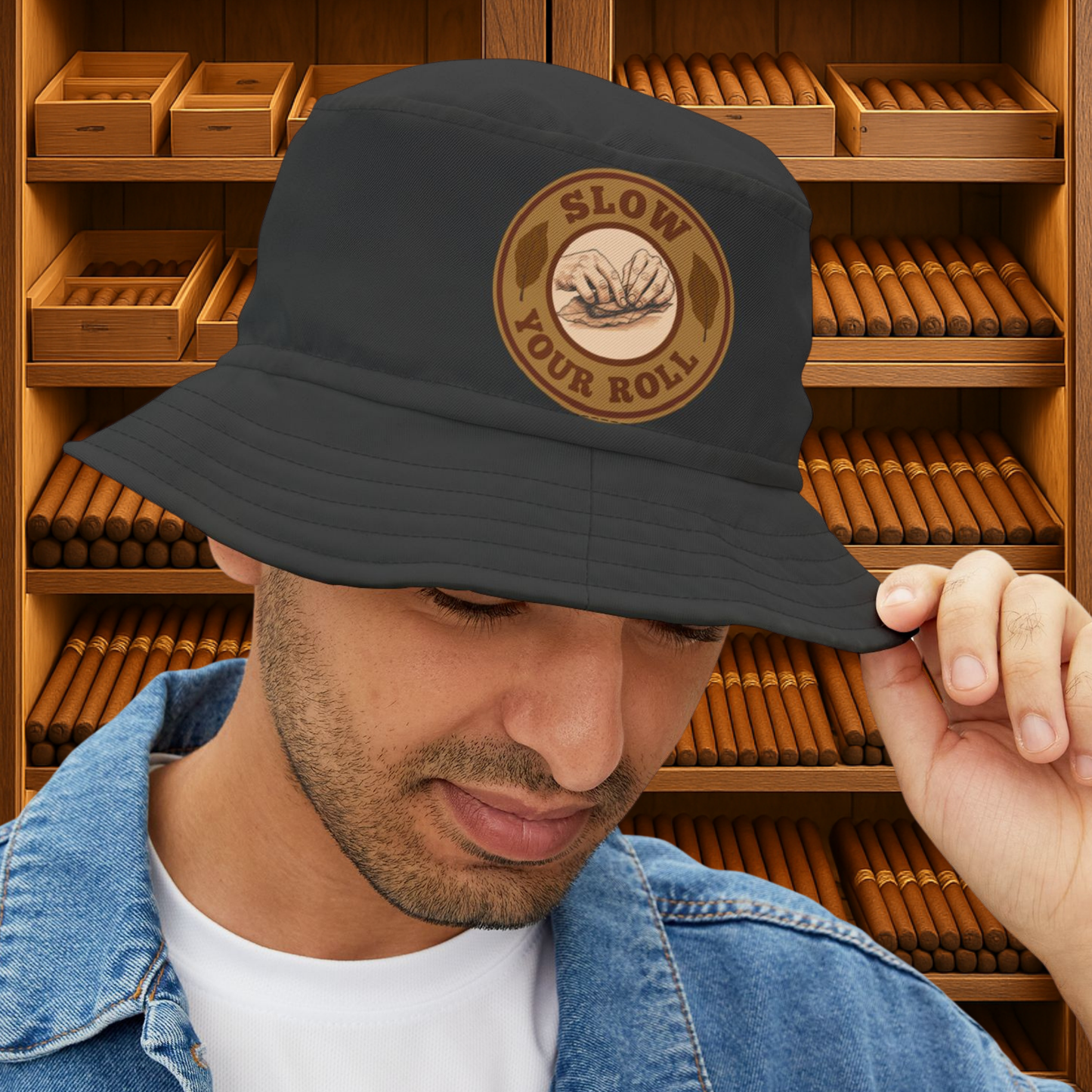 Slow Your Roll Cigar Bucket Hat, BBQ Pool Party Hat, Cigar lover Gift, Cigar Aficionado, Dad Gift, Bucket Hat, Cigar Smoker, Grandpa Gift