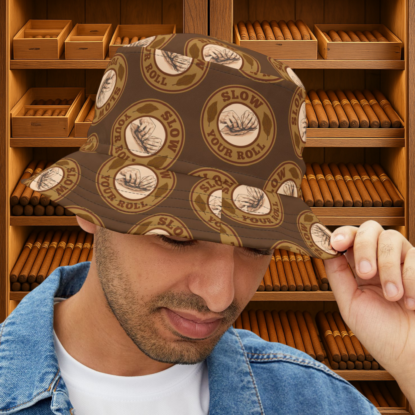 Slow Your Roll Cigar Bucket Hat, BBQ Pool Party Hat, Cigar lover Gift, Cigar Aficionado, Dad Gift, Bucket Hat, Cigar Smoker, Grandpa Gift