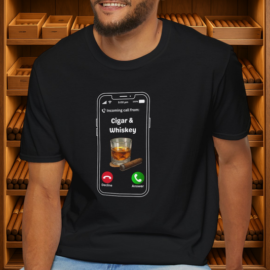 Cigar and Whiskey Calling T-Shirt, BBQ Pool Party Shirt, Relaxation Leisure, Cigar lover Gift, Whiskey lover, Cigar Smoker, Cigar Aficionado
