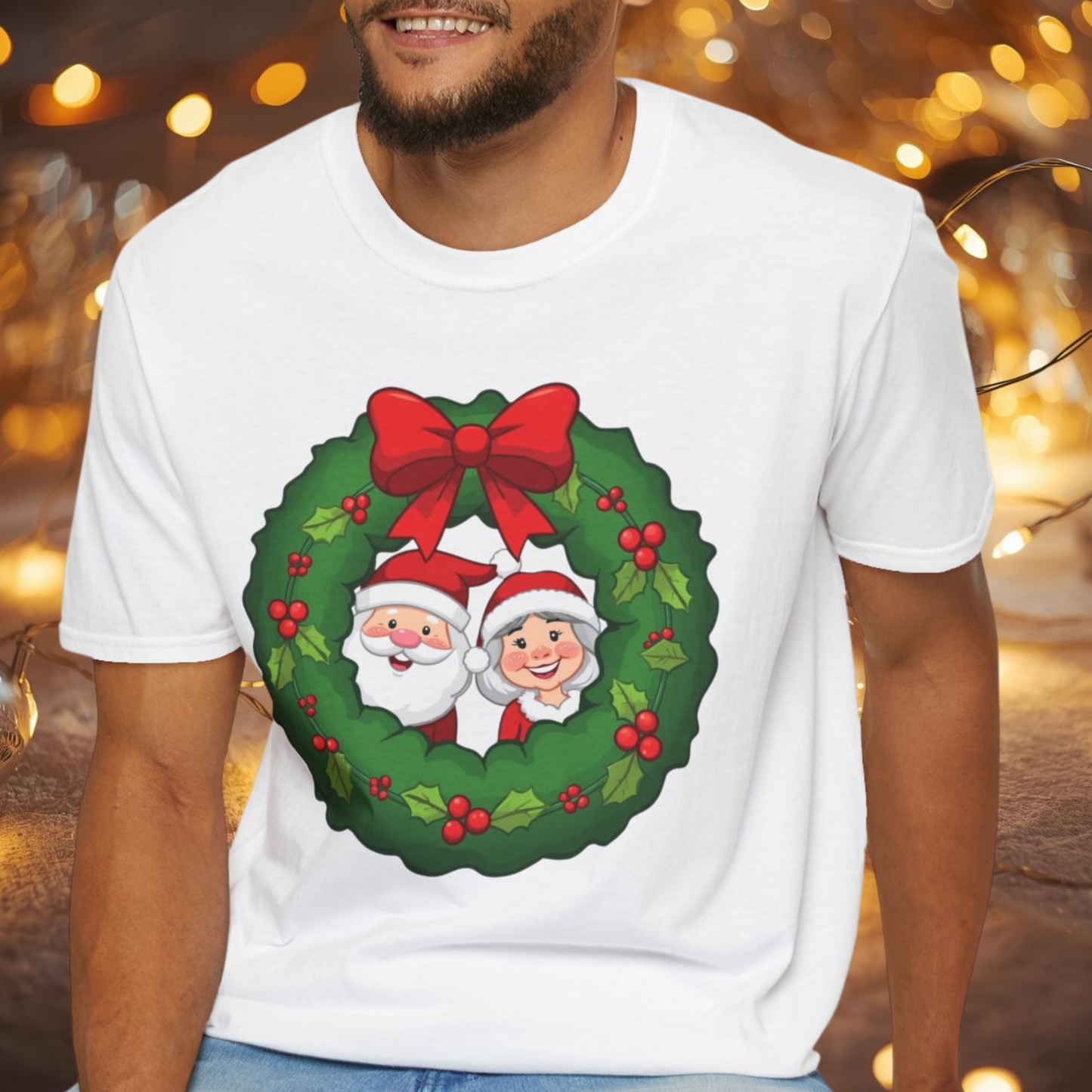Santa and Mrs. Claus in a Wreath Shirt, Family Christmas Shirts, Christmas T Shirt, Holiday Shirt, Cute Xmas Shirt for the family, Holiday Gift