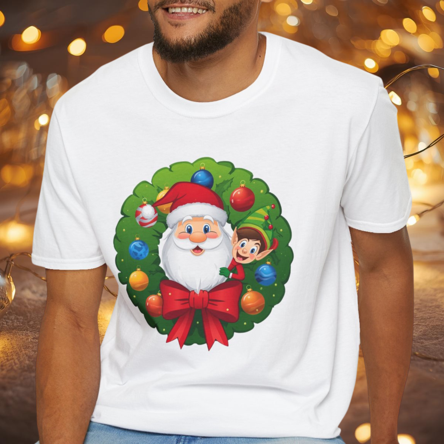 Santa and Elf on a Wreath Shirt, Family Christmas Shirts, Christmas T Shirt, Holiday Shirt, Cute Xmas Shirt for the family, Holiday Gift