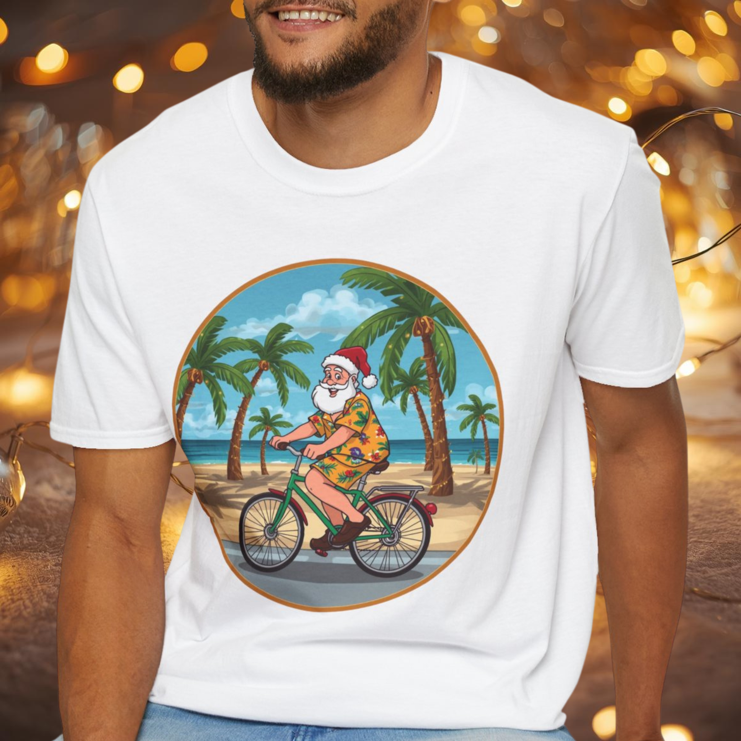 Tropical Santa riding a bicycle shirt, Family Christmas Shirts, Christmas T Shirt, Holiday Shirt, Cute Xmas Shirt for the family, Holiday Gift