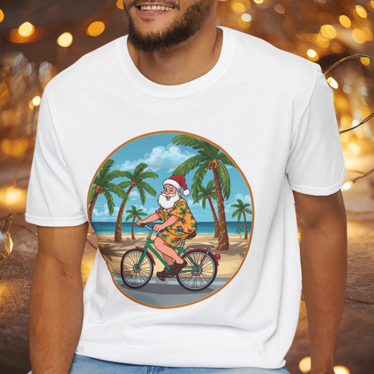 Tropical Santa riding a bicycle shirt, Family Christmas Shirts, Christmas T Shirt, Holiday Shirt, Cute Xmas Shirt for the family, Holiday Gift