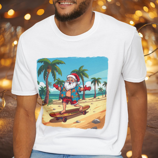 Tropical Santa riding a longboard shirt, Family Christmas Shirts, Christmas T Shirt, Holiday Shirt, Cute Xmas Shirt for the family, Holiday Gift