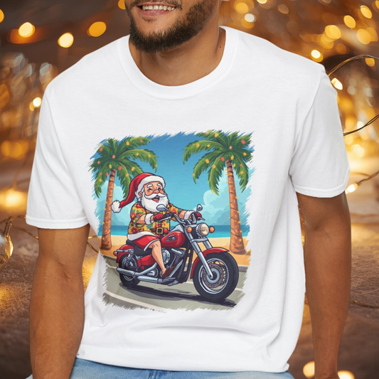 Tropical Santa riding a motorcycle shirt, Family Christmas Shirts, Christmas T Shirt, Holiday Shirt, Cute Xmas Shirt for the family, Holiday Gift