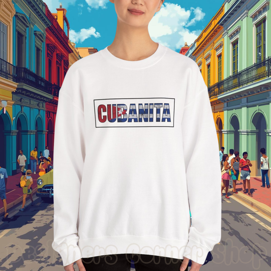 CUBANITA Sweatshirt – Cuban Flag Sweatshirt for Women, Latina Pride Sweatshirt, Cuba Heritage Top, Cuban Culture Graphic Sweatshirt
