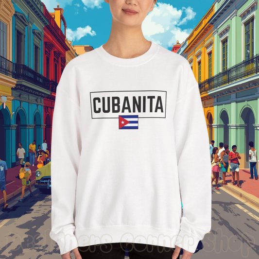 CUBANITA Sweatshirt – Cuban Flag Sweatshirt for Women, Latino Pride Sweatshirt, Cuba Heritage Top, Cuban Culture Graphic Sweatshirt