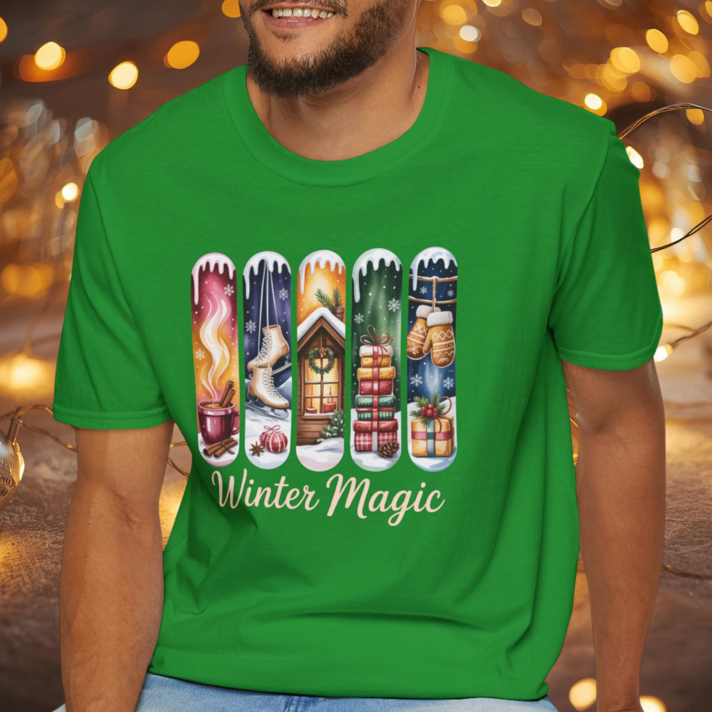 Winter Magic Christmas T-Shirt – Cozy Winter Cabin Ice Skates Mittens Gifts Hot Cocoa Holiday Tee