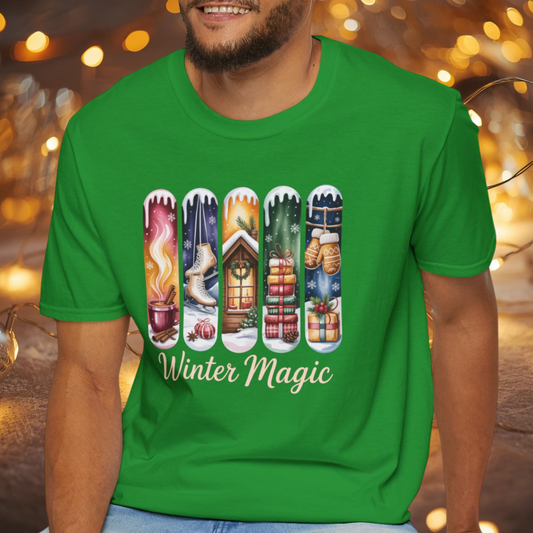 Winter Magic Christmas T-Shirt – Cozy Winter Cabin Ice Skates Mittens Gifts Hot Cocoa Holiday Tee