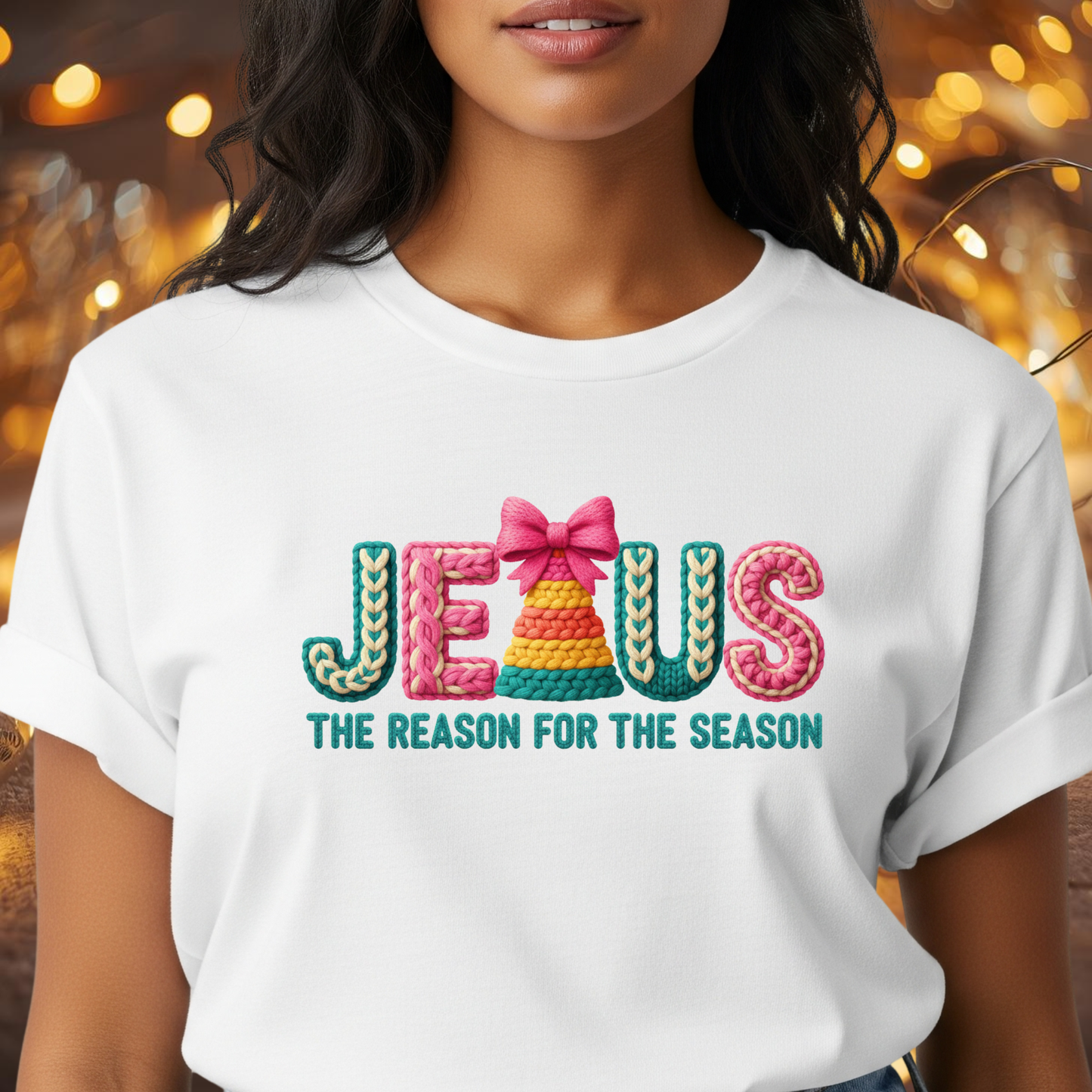 Jesus Christmas T-Shirt – The Reason for the Season Tee, Faith Christian Holiday Shirt with Bow Design