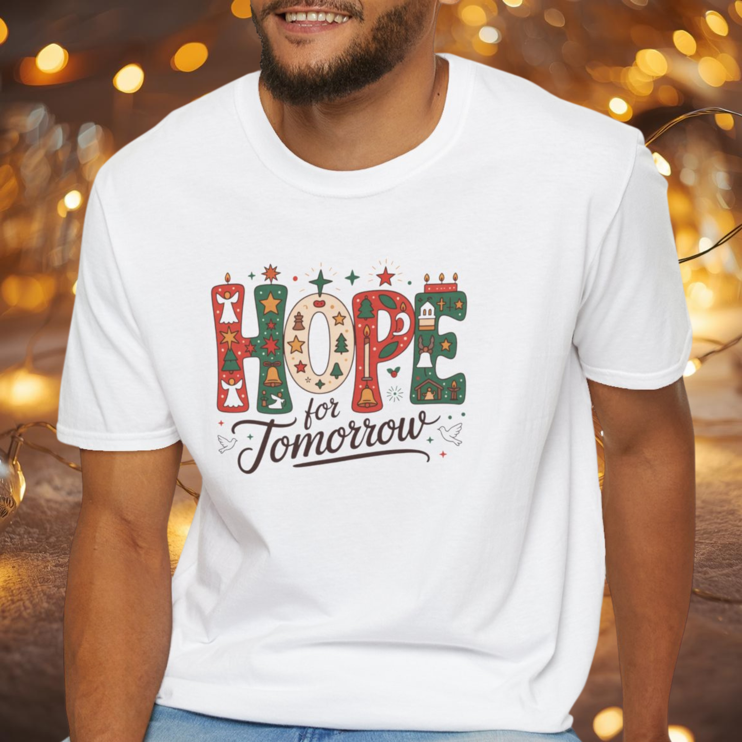 Hope for Tomorrow Christmas T-Shirt – Inspirational Holiday Faith Tee with Festive Lettering and Positive Message