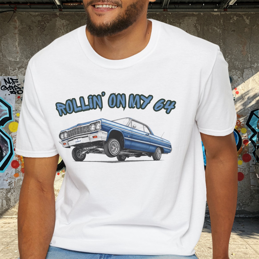 Lowrider Shirt, Rollin On My 64 Tee, Classic Car Graphic Shirt, Vintage Car Enthusiast Gift, Retro Auto Unisex Tee