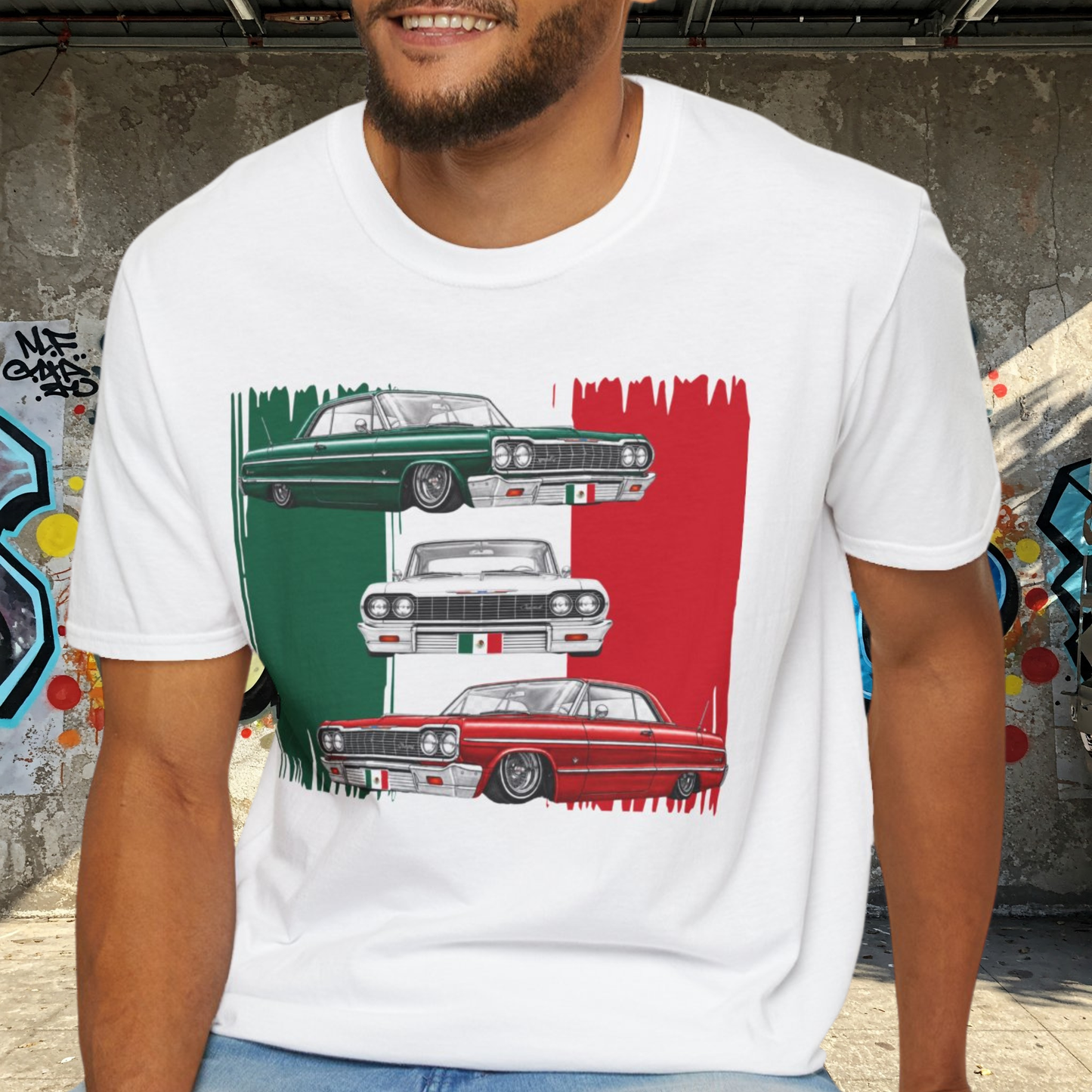 Lowrider Shirt, Mexican Flag Classic Car Tee, Vintage Car Graphic Shirt, Car Enthusiast Gift, Retro Auto Unisex Tee