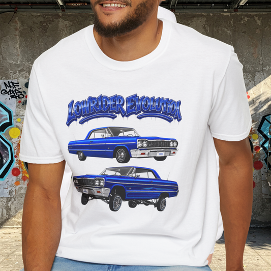 Classic Lowrider Shirt, Lowrider Evolution Tee, Blue Vintage Car Shirt, Car Enthusiast Gift, Retro Auto Graphic Tee