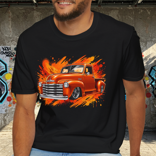 Orange Classic Truck T-Shirt, Vintage Pickup Graphic Tee, Custom Truck Shirt for Car Lovers