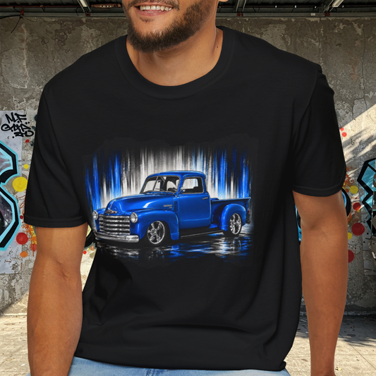 Vintage Truck Shirt, Blue Pickup Truck Tee, Classic Truck Graphic Shirt, Truck Enthusiast Gift, Retro Auto Unisex Tee