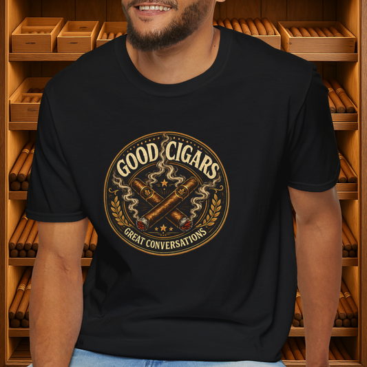 Good Cigars Great Conversations T-Shirt – Cigar Aficionado Graphic Tee