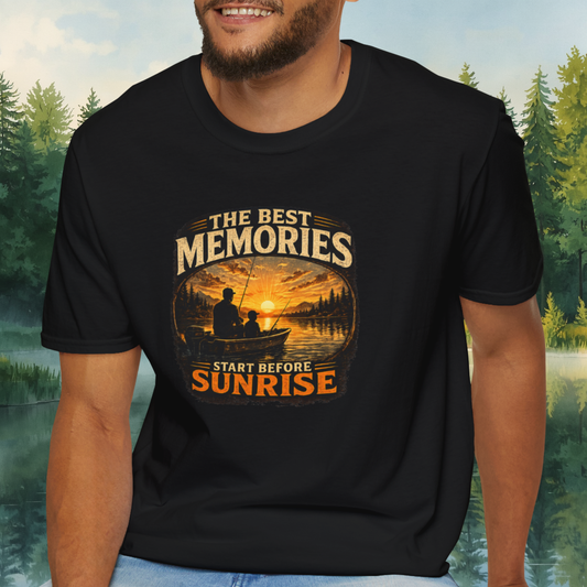Fishing Shirt for Dad, Best Memories Start Before Sunrise Tee, Fisherman Gift Shirt, Fathers Day Fishing T-Shirt