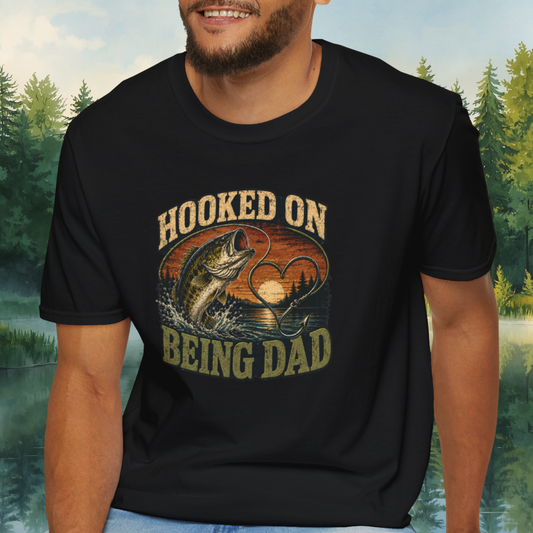 Fishing Dad Shirt, Hooked on Being Dad Tee, Bass Fishing T-Shirt, Fathers Day Shirt for Dad, Fisherman Gift
