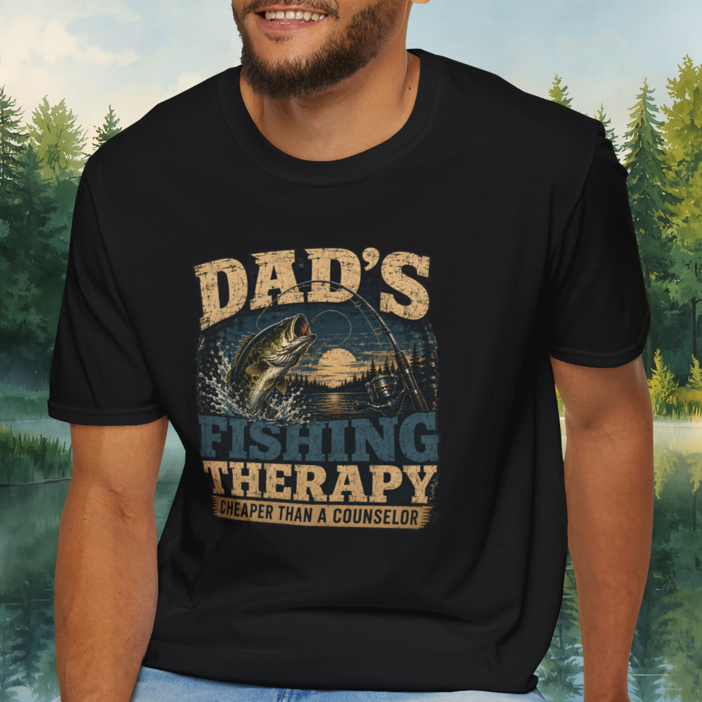 Fishing Dad Shirt, Dads Fishing Therapy Tee, Bass Fishing T-Shirt, Fisherman Gift, Fathers Day Shirt for Dad