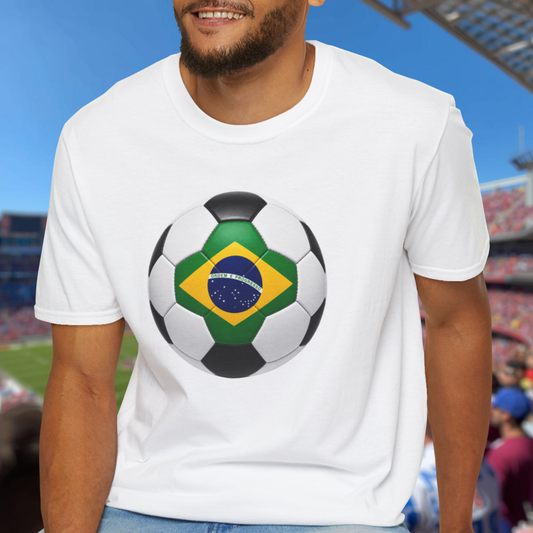 Brazil Soccer Ball Shirt, Brazil Futbol Tee, Green Yellow Blue Soccer T-Shirt, Game Day Fan Shirt, Sports Gift