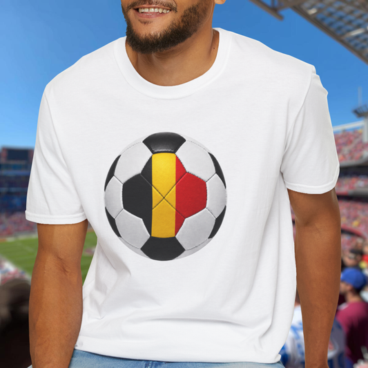 Belgium Soccer Ball Shirt, Belgium Futbol Tee, Black Yellow Red Soccer T-Shirt, Game Day Fan Shirt, Sports Gift